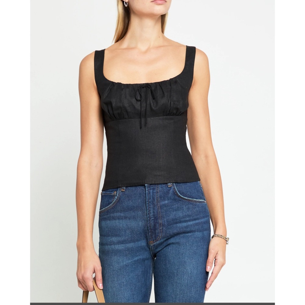 Few Moda Kourt Black Linen Milkmaid Corset Top K24WTPL0389G Size 8 NWT